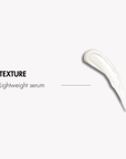 Lightweight serum texture on a white background with text indicating 'Texture' and 'Lightweight serum'.