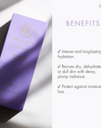 Purple bella aura skincare product with brand logo on a white background, featuring benefits text.