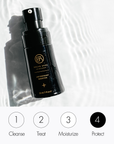 Black skincare bottle with brand logo on a white background