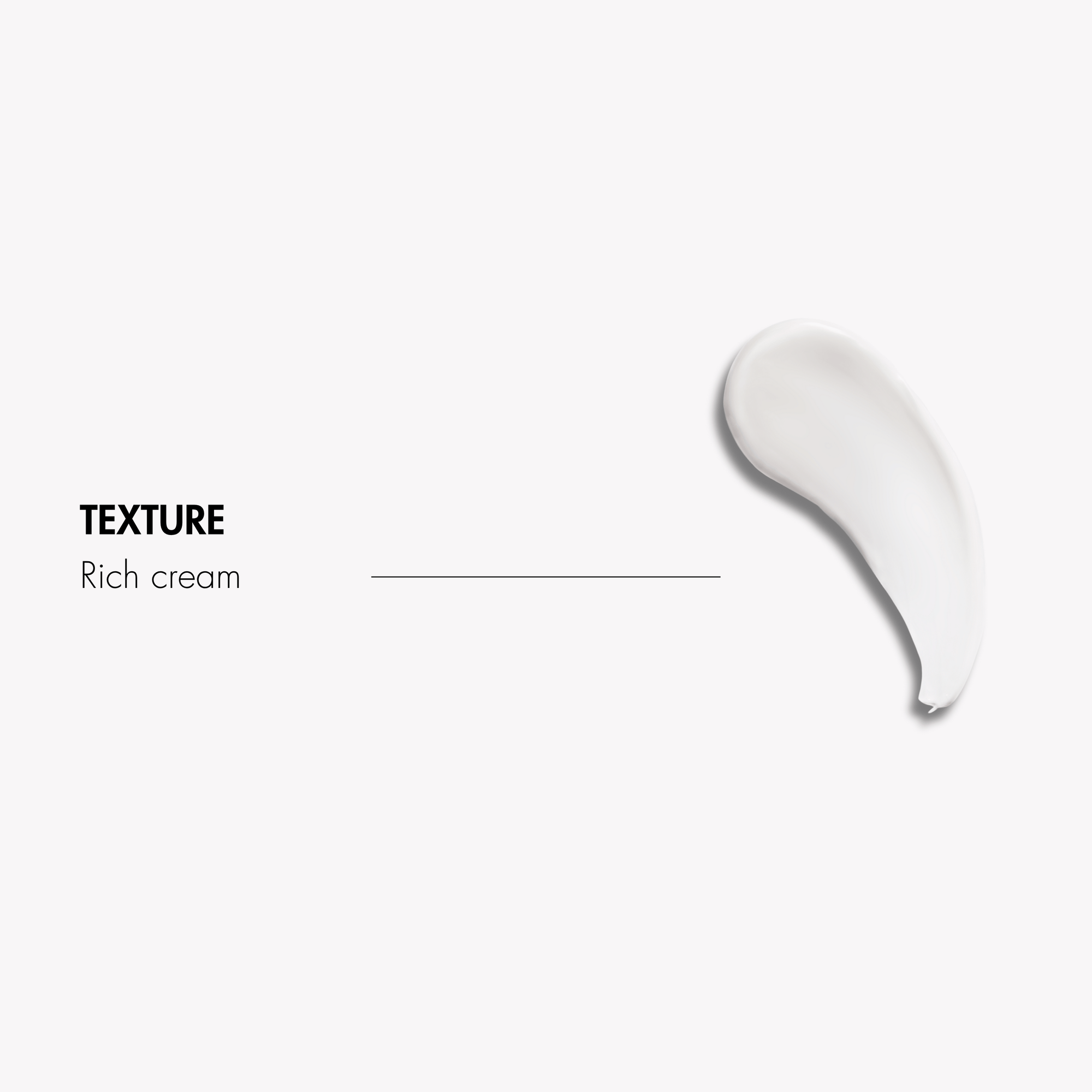 White cream swatch on a white background with 'Texture' and 'Rich cream' text.