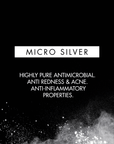Text about micro silver with a black background and small white particles.