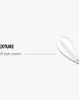 White eye cream texture on a white background with text 'Texture' and 'Soft eye cream'.