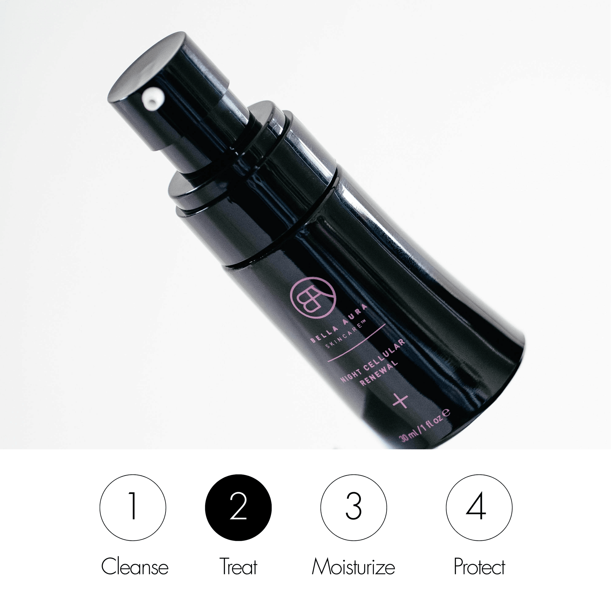 Black skincare bottle with brand logo on a white background routine skincare