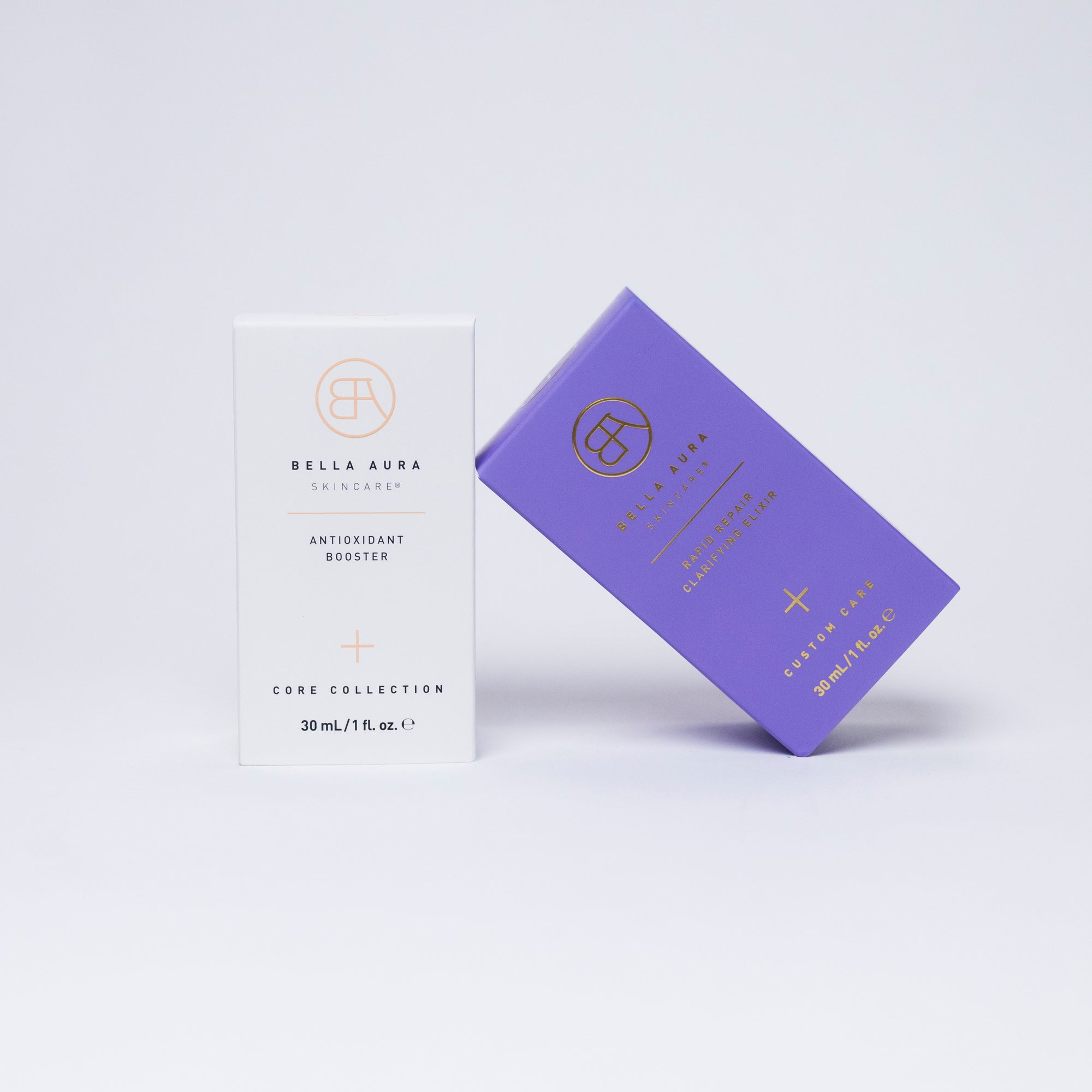 Purple packaging with gold text on a white background