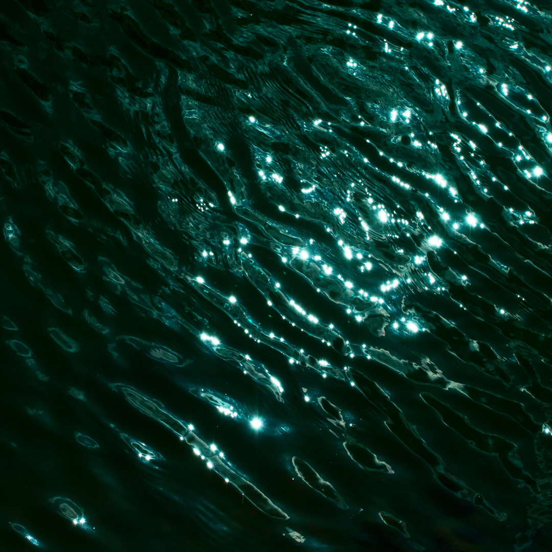 Shimmering water surface with light reflections, illustrating the purity and natural elements in Bella Aura Skincare